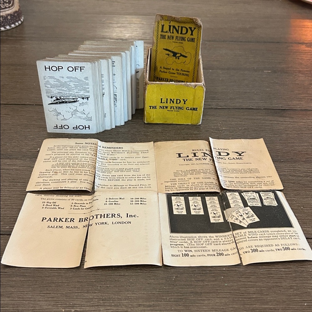 Vintage 1927 Lindy Flying Card Game Parker Brothers Complete please read